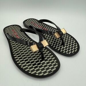 Coach Black White Jelly Flip Flops‎ Sandals with Bow Detail